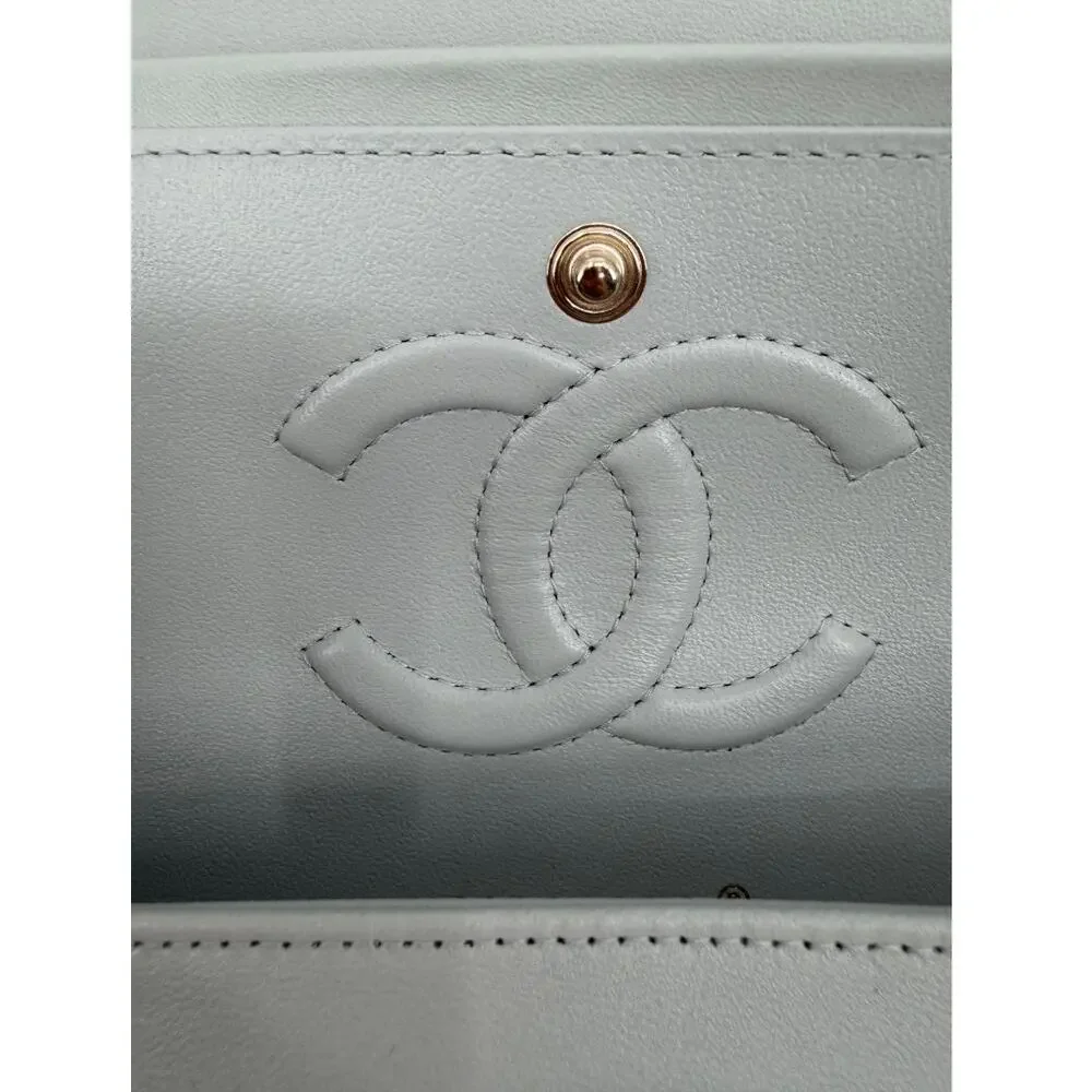 Chanel Lambskin Quilted Classic Double Flap Shoulder Bag Gray Gold Women's